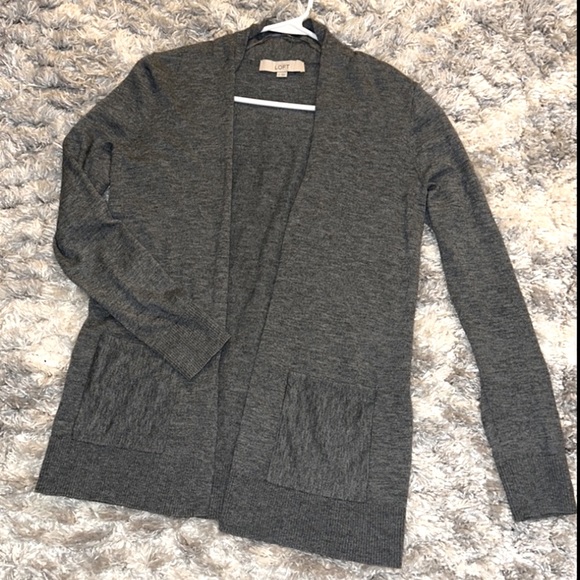 LOFT lightweight wool blend longline open cardigan with front pockets, EUC - Picture 7 of 12